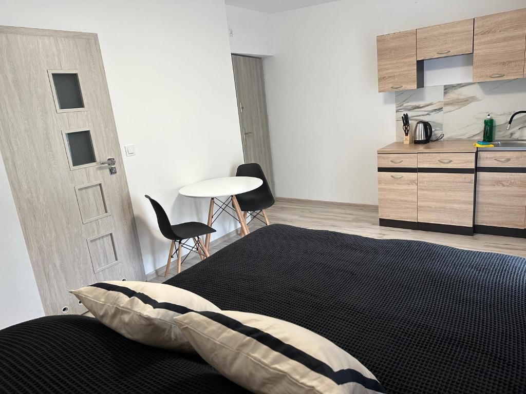 Kuchyň nebo kuchyňský kout v ubytování Roomflacja