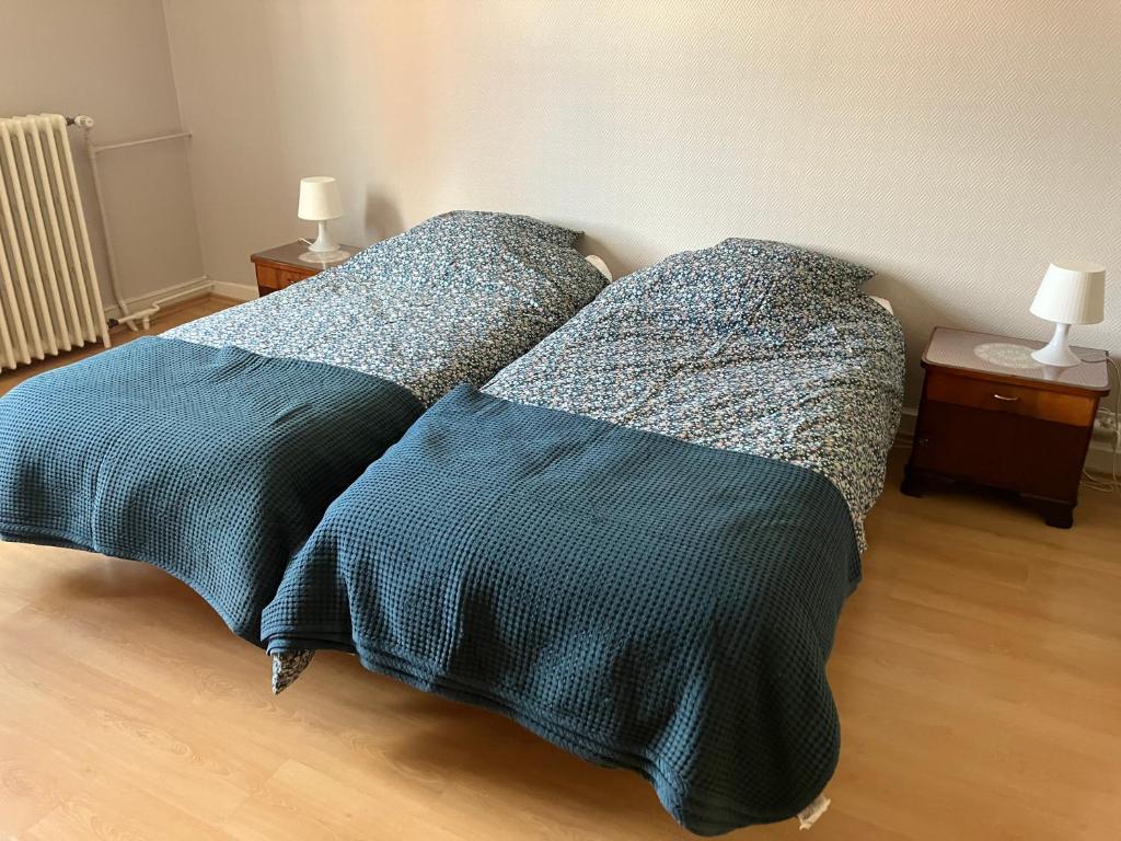 アンマーシュヴィアにあるGite Kaefferkopfのベッドルーム1室(隣り合わせのベッド2台付)