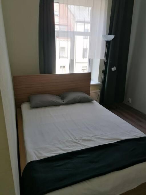 - un lit avec deux oreillers dans une chambre dotée d'une fenêtre dans l'établissement romantic apartment, à Riga