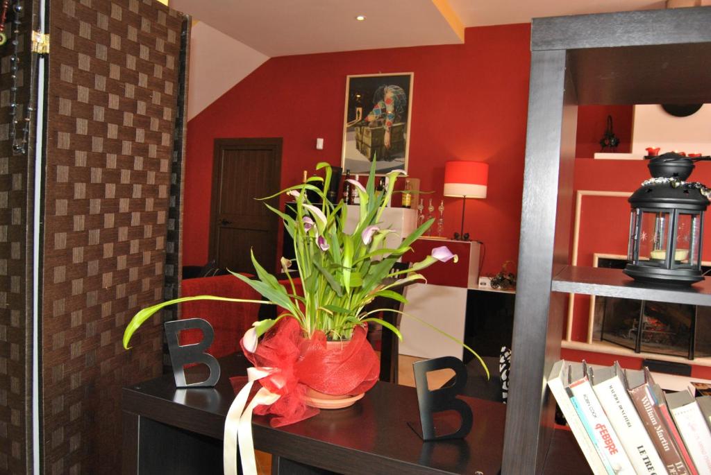 un vaso con una pianta su una scrivania in una stanza di Bed & Breakfast Valeri ad Artena