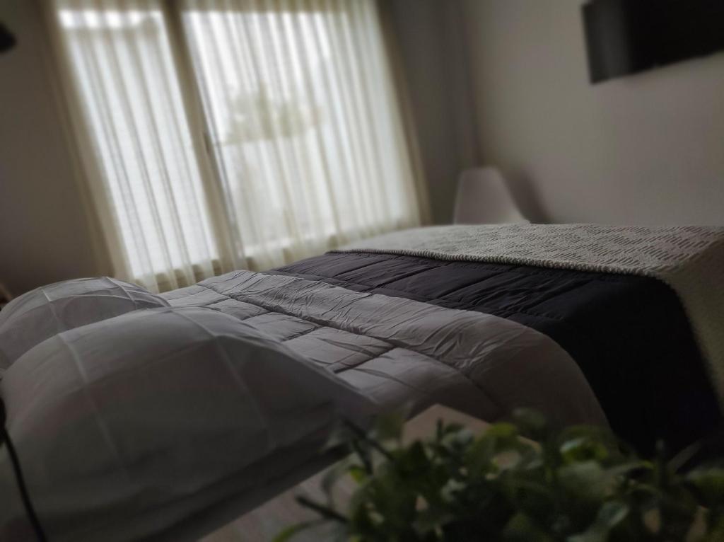uma cama num quarto com uma janela em Los Deptos de Alvear em Santa Rosa