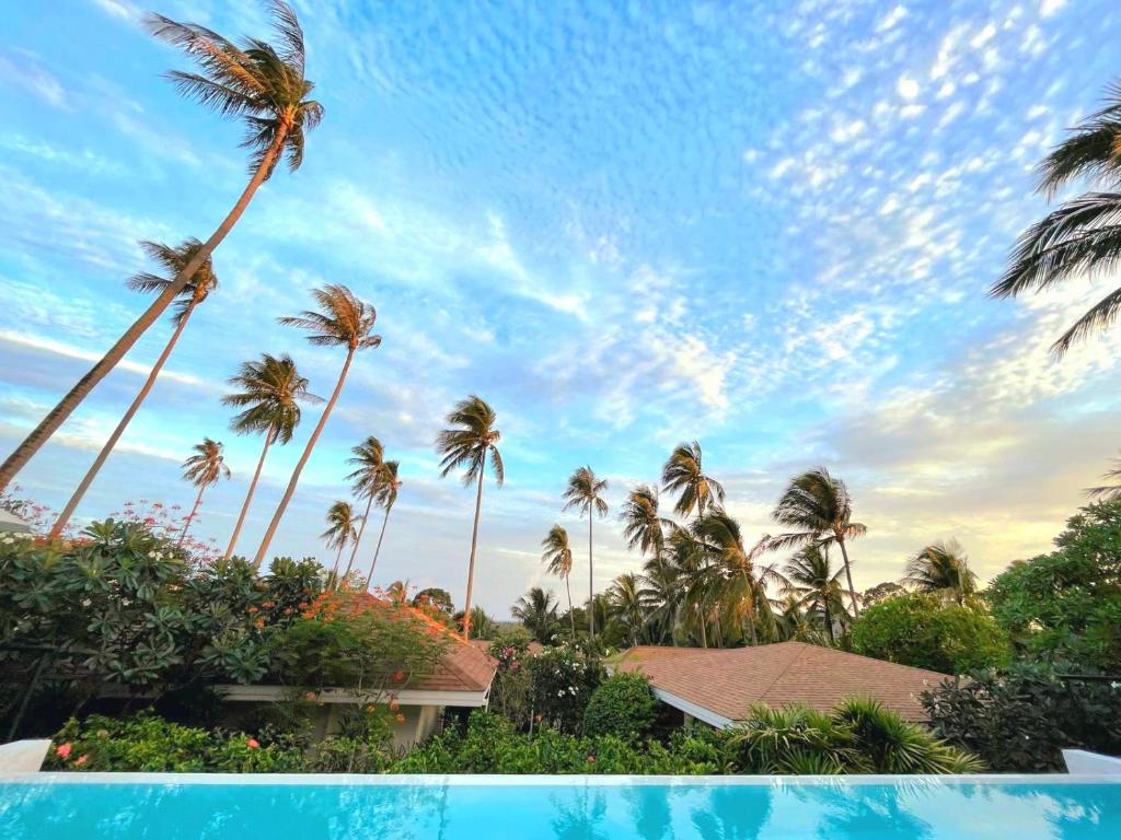 um grupo de palmeiras e uma piscina em ORCHID LODGE SAMUI - Bed & Breakfast em Lamai
