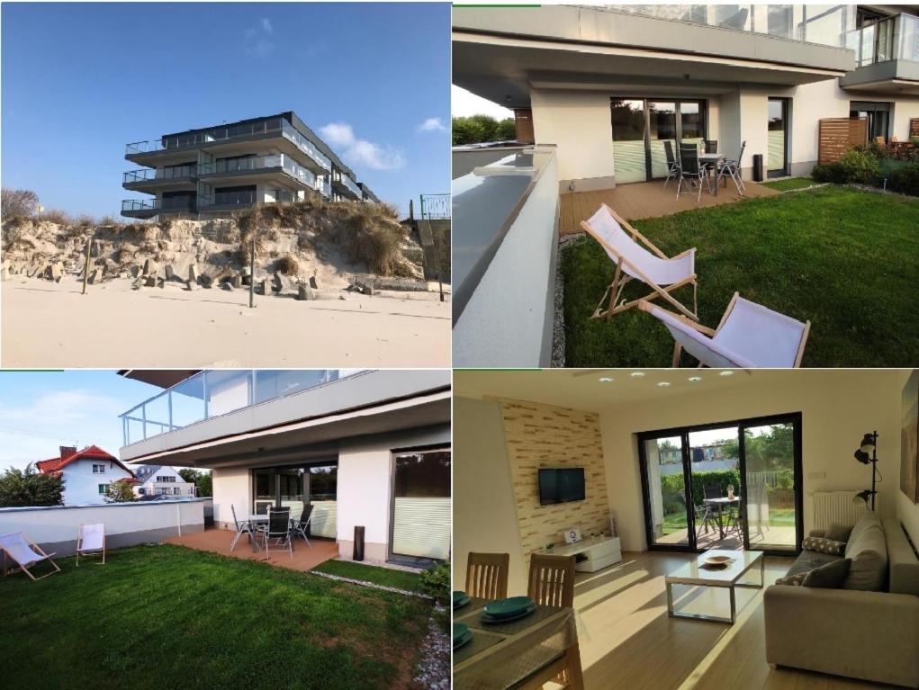 un collage de quatre photos d'une maison dans l'établissement Apartament FAMILY Gardenia Dziwnów, à Dziwnów