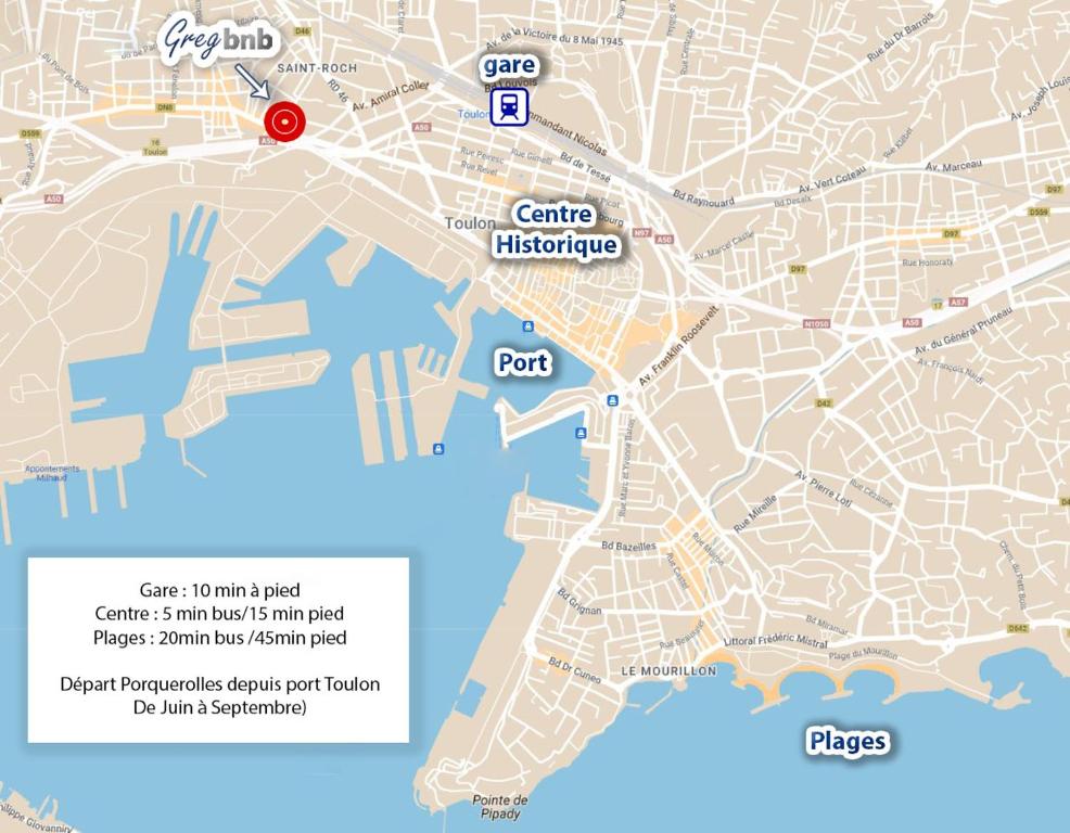 a map of the city of paris with a red dot at GregBnb-com - T2 Pleine Ville - CLIMATISE - BALCON - 1 in Toulon