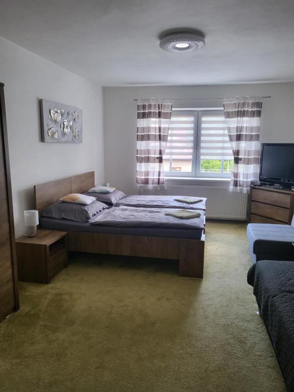 una camera con un letto e una televisione di Apartmán DANY Hanušovice a Hanušovice