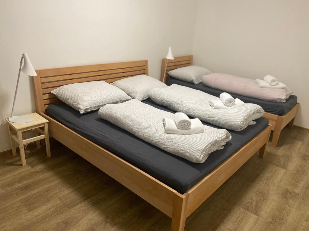 Postel nebo postele na pokoji v ubytování Apartmány Mikulčice