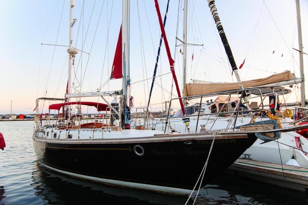 a sail boat docked at a dock in the water at Alejandro Magno in Ponta Delgada