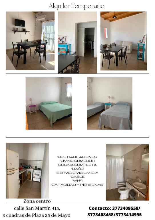 un collage de fotos de un comedor y una habitación con una mesa en Departamento MPM 1 en Mercedes