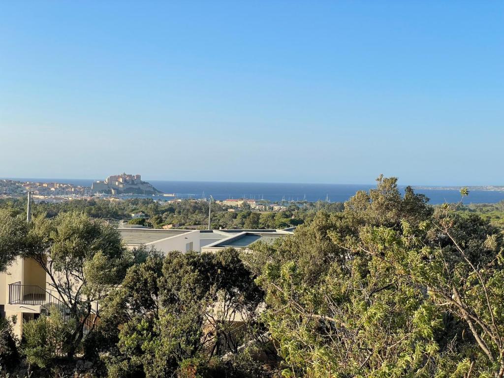 a view of the city from the hill at Villa de standing in Calvi