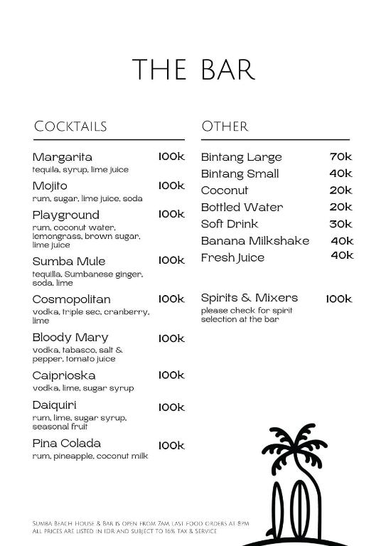 Bebidas en Sumba Beach House