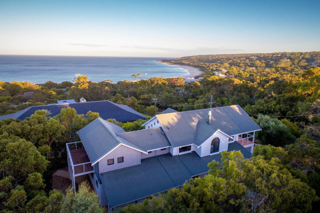 an aerial view of a house with the ocean at Sea Spell I Private Properties in Dunsborough