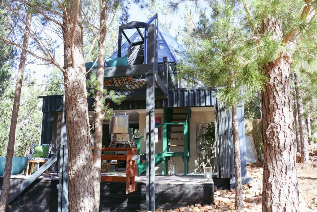 a tree house in the middle of trees at The Franschhoek Glass Teepee #OnceUponaDome in Franschhoek