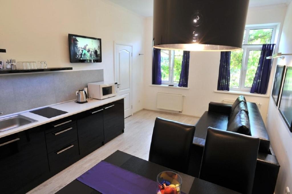 Virtuvė arba virtuvėlė apgyvendinimo įstaigoje Apartments on Nalivayka