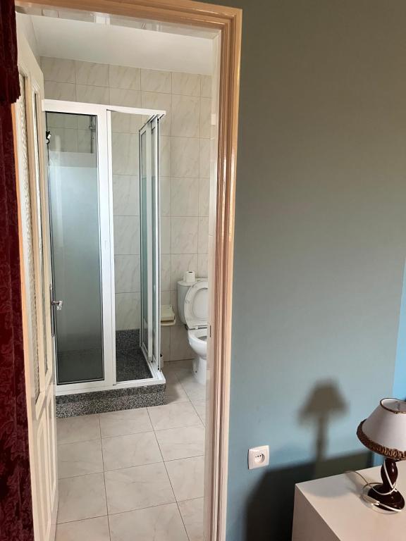 een badkamer met een douche en een toilet bij Casa BB&Djassi in Ponta do Sol