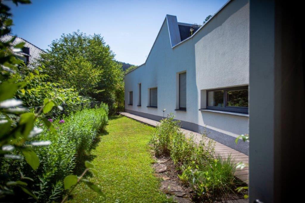 una casa con un patio con plantas y un edificio en Privatzimmervermietung Margit en Waidhofen an der Ybbs