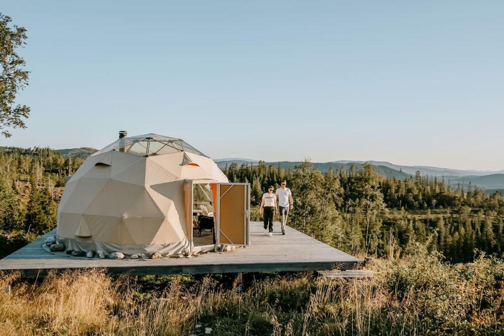 Arctic Dome Namdalen في Hoylandet: خيمة على الممشى في حقل