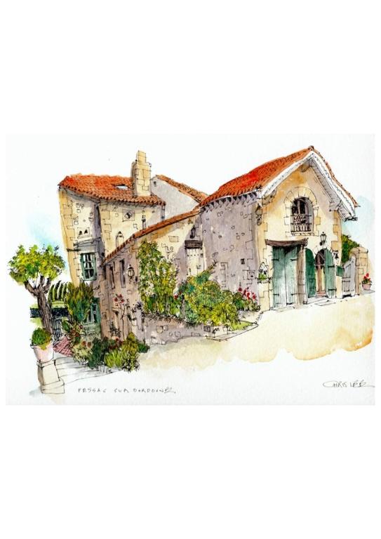 une image d'un dessin d'une maison dans l'établissement Bellevue de La Rive Gauche, à Pessac-sur-Dordogne