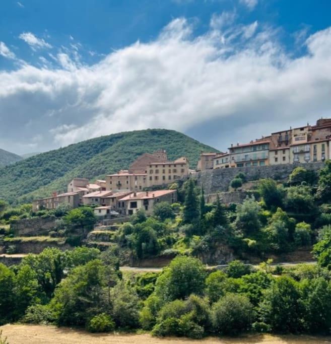 une ville au sommet d'une colline avec des maisons dans l'établissement Casa del Sola, à Mosset