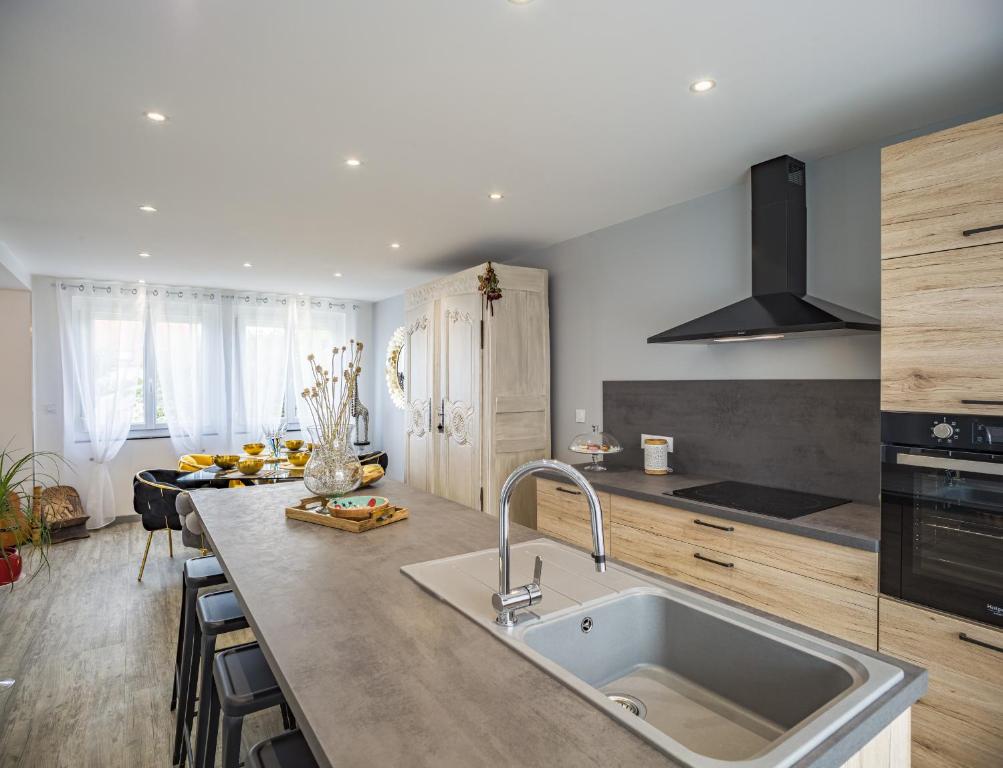 a kitchen with a sink and a counter top at Le Flamboyant - Confort &amp; Rareté - Premium in Saint-André-les-Vergers