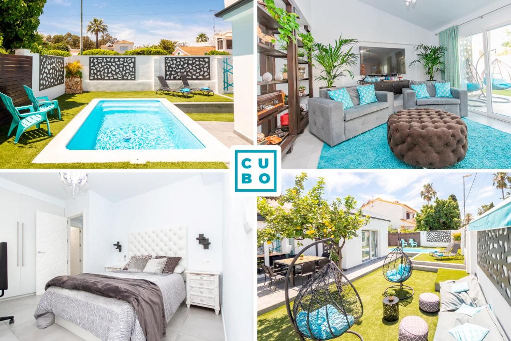 馬拉加的住宿－Cubo's Cozy & Modern Sol de Malaga，一张带游泳池的房子的照片