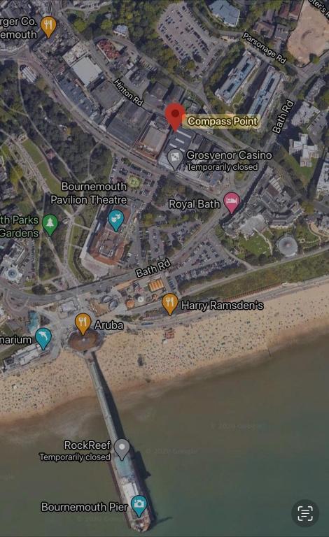 a map of a beach with colored markers on it at THE PAD by the beach Penthouse apartment with sunset and city views in Bournemouth