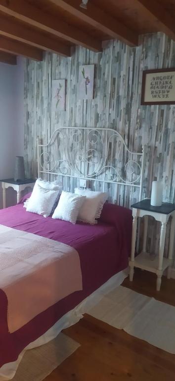 a bedroom with a large bed with purple sheets at Villa ELSA 27286AAXS8 TU986D RITGA-E-2023-05277 in Foz