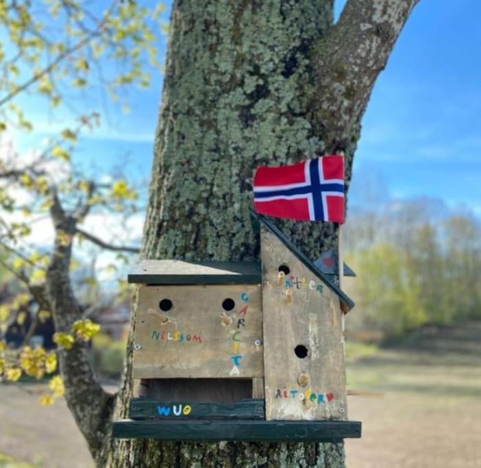 una casetta in legno per uccelli attaccata ad un albero di La Casa Nostra in Asker, only 17 minutes to Oslo ad Asker