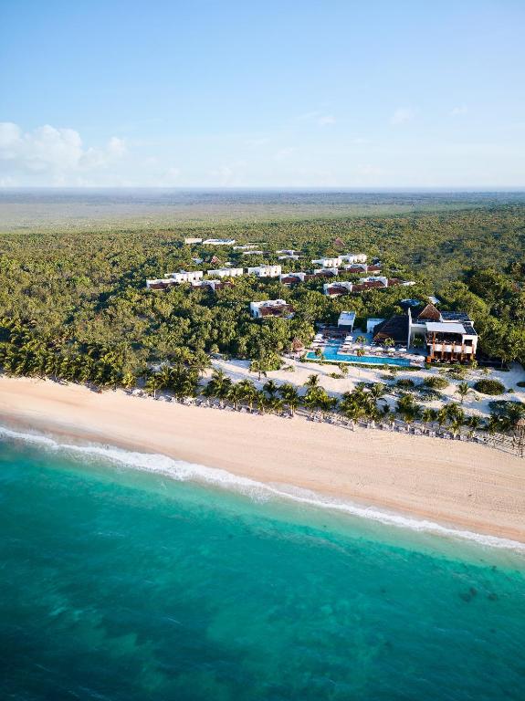 an aerial view of the resort and the beach at Chablé Maroma in Playa del Carmen
