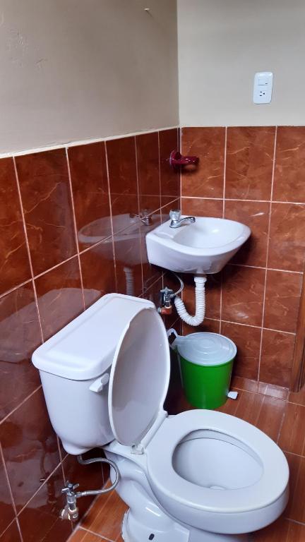 a bathroom with a toilet and a sink at Alojamiento Same in Volcán Chimborazo