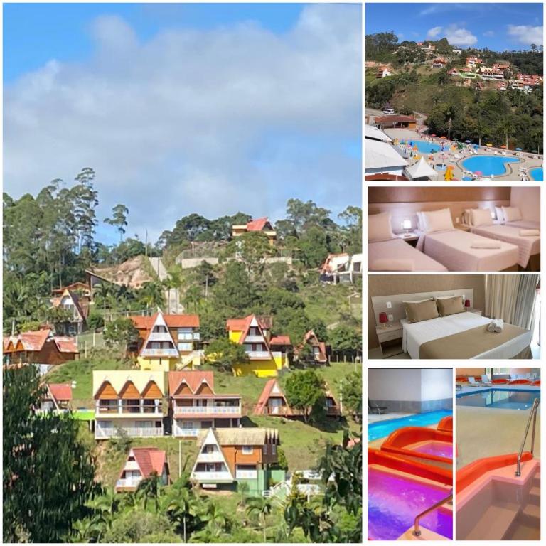 a collage of different pictures of a resort at Hotel Fazenda China Park in Domingos Martins