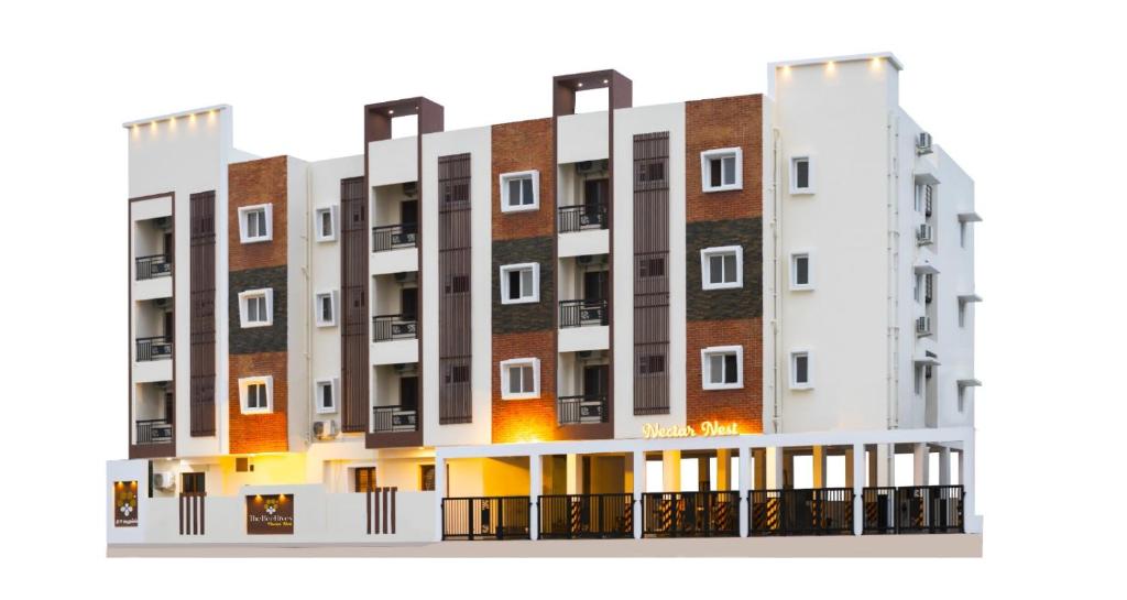 una rappresentazione architettonica di un edificio con balconi di Nectar Nest a Coimbatore