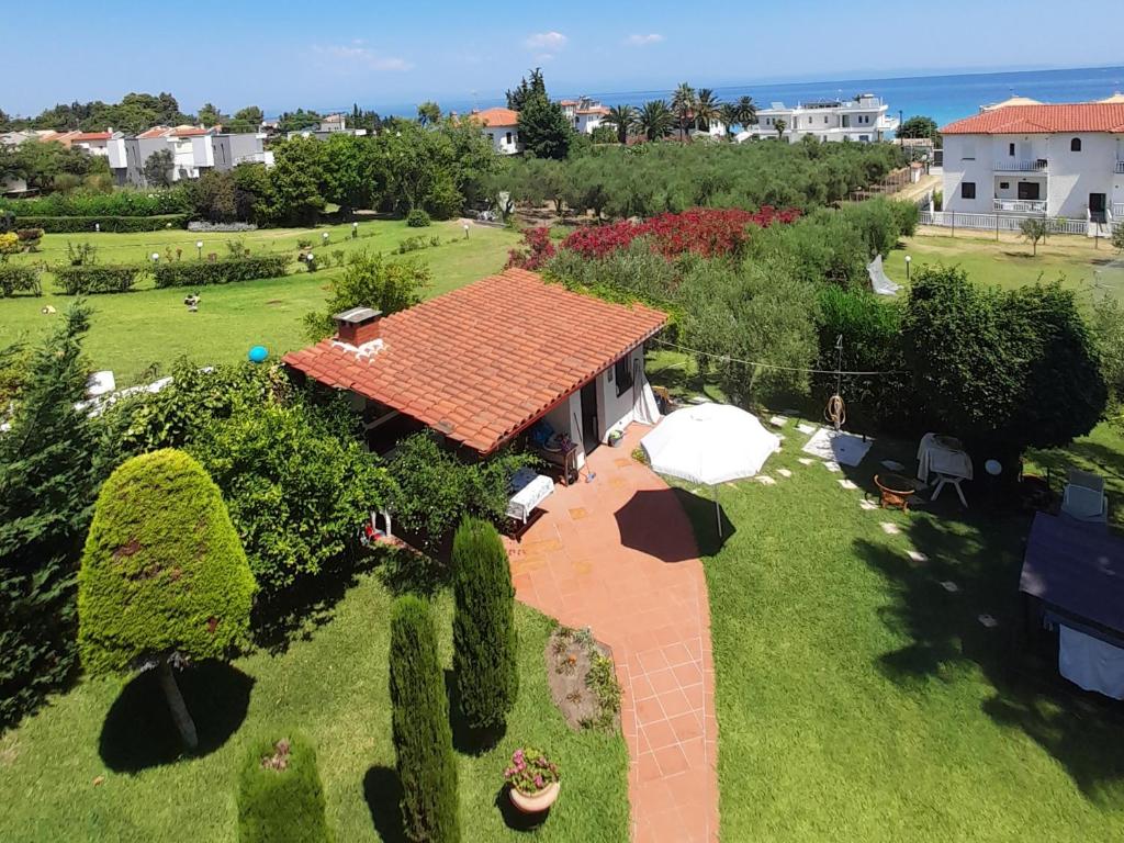 an overhead view of a house with a roof at Villa Aroma in Polychrono