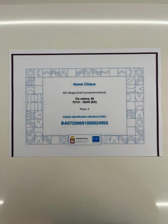 Certyfikat, podpis lub inny dokument wystawiony w obiekcie Home Chiara