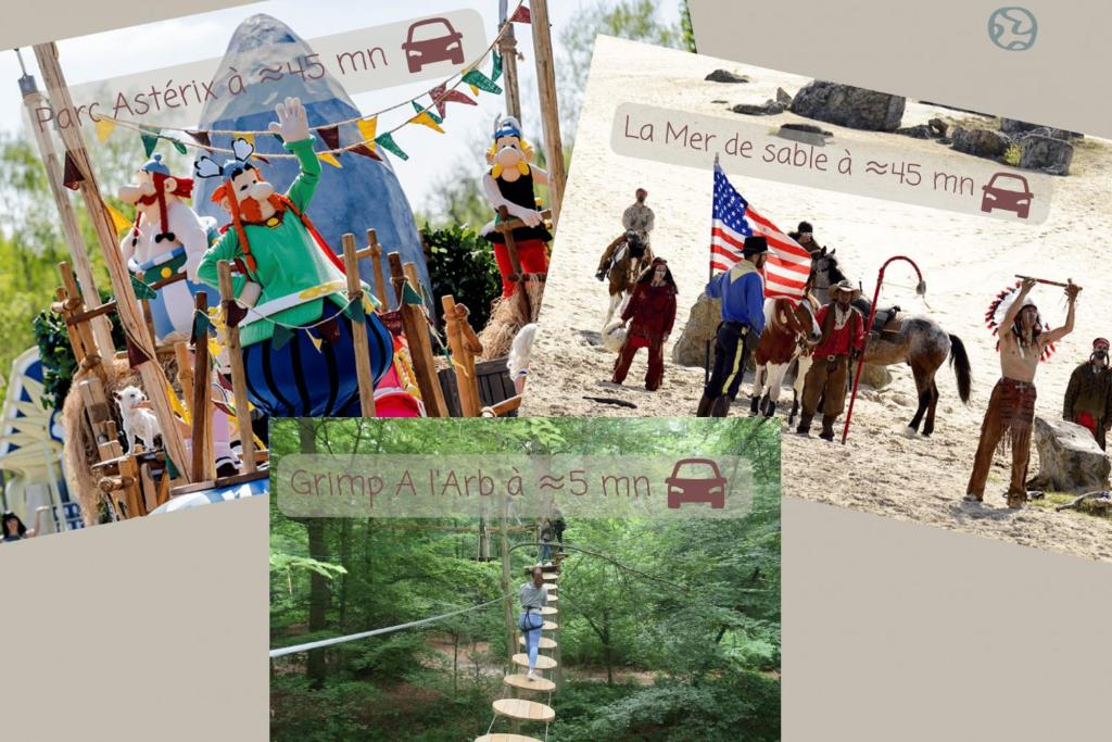 a collage of photos of a camel race and a flag at L&#39;Escapade de Pierrefonds par Your Sweet Loc in Pierrefonds
