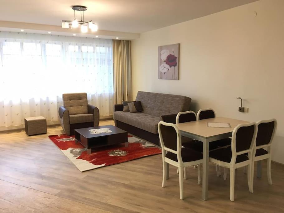 a living room with a table and a couch at Spacious Apartment in Kintai in Kintai