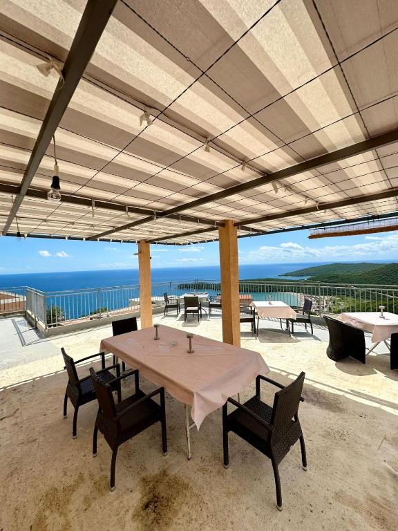 a table and chairs with a view of the ocean at Montenegrina Apartment in Budva