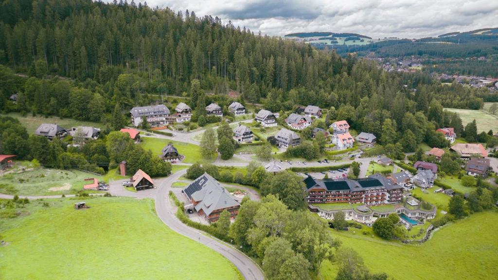 z góry widok na ośrodek w górach w obiekcie Hotel Sonnenberg Garni w mieście Hinterzarten