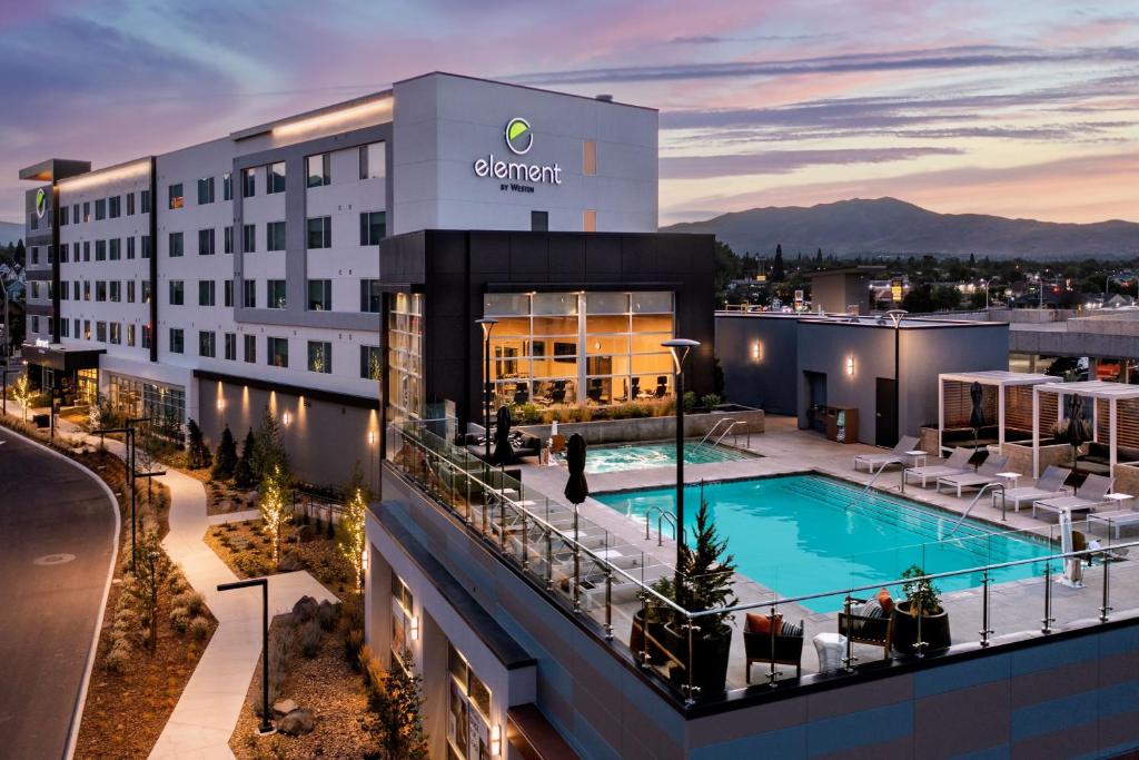 an aerial view of a hotel with a swimming pool at Element Reno Experience District in Reno
