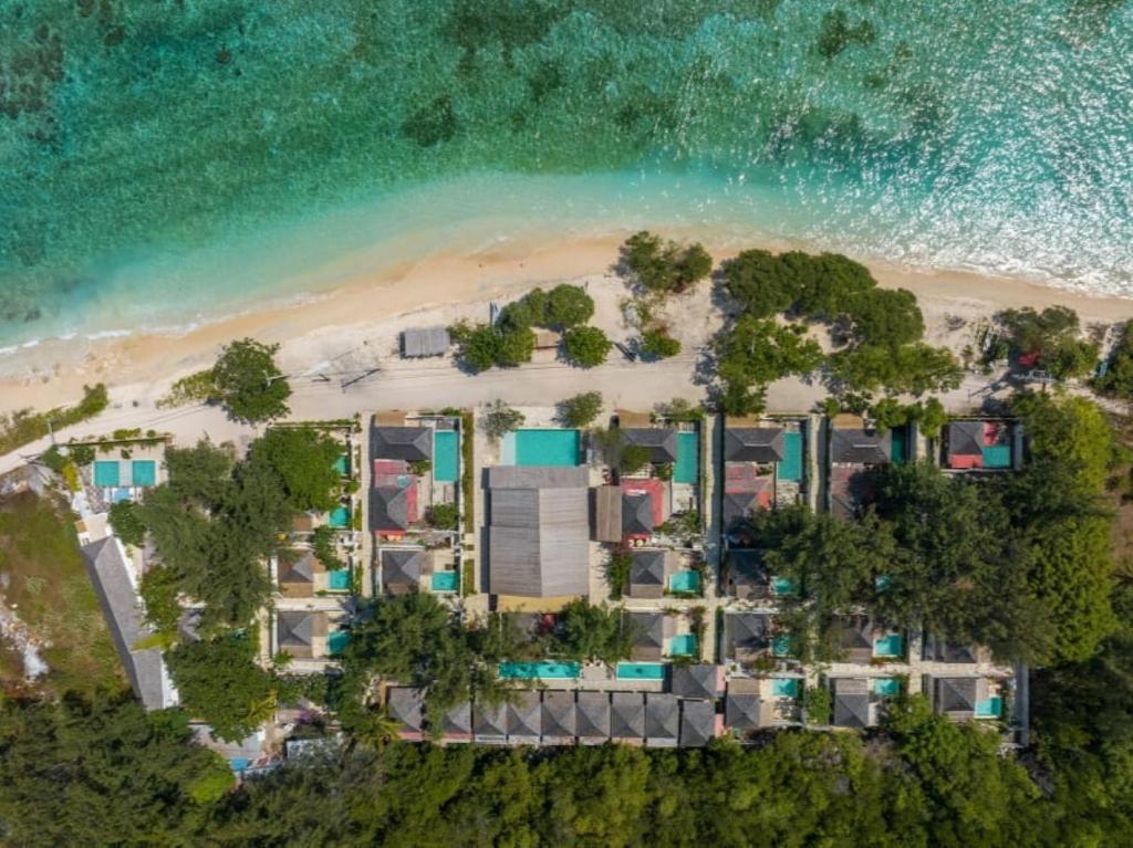 an aerial view of a resort on a beach at Ora Resort Gili Meno in Gili Meno