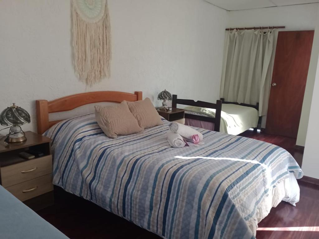a bedroom with a bed with a stuffed animal on it at La Baquiana 2 in Mercedes