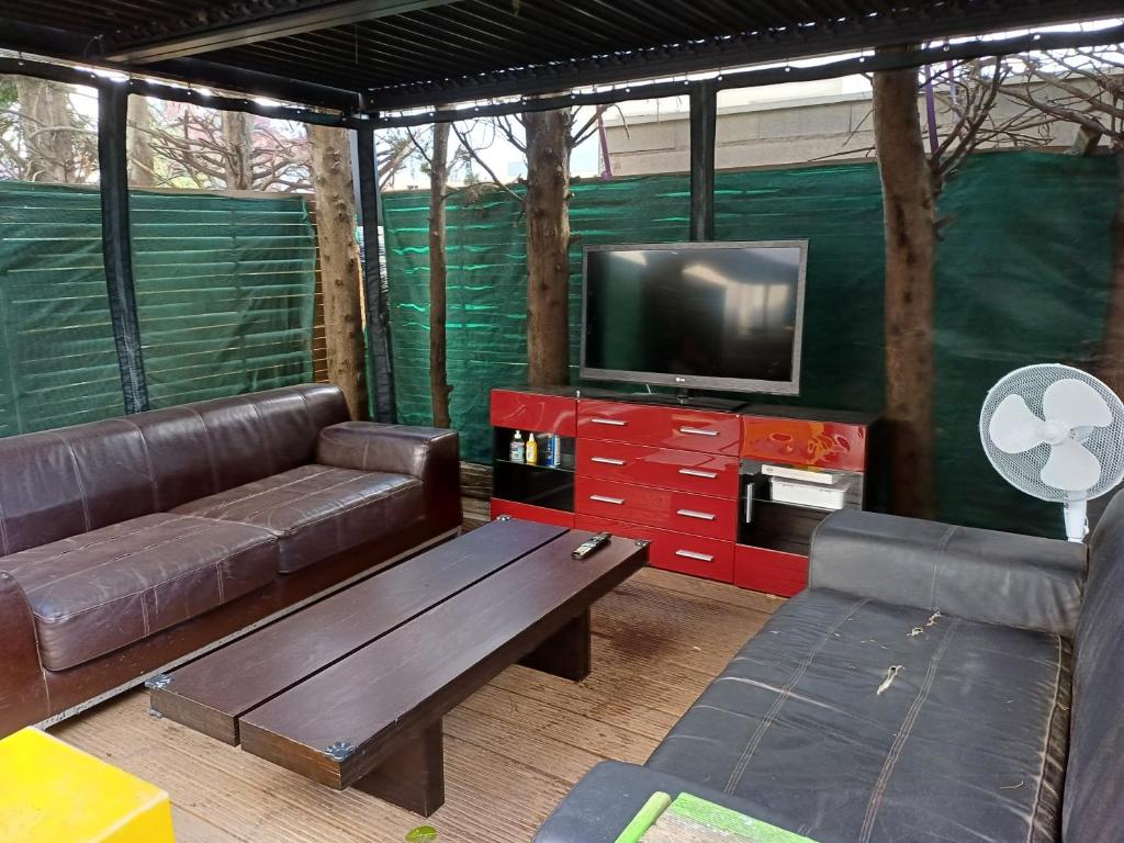 uma sala de estar com um sofá e uma televisão em Le Loft 2 em Montpellier