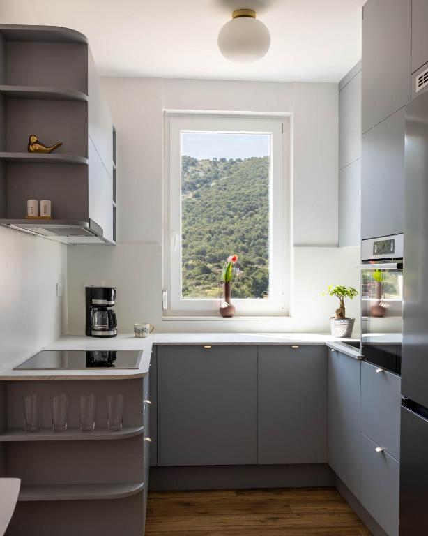 Kuchyň nebo kuchyňský kout v ubytování Apartment Greba