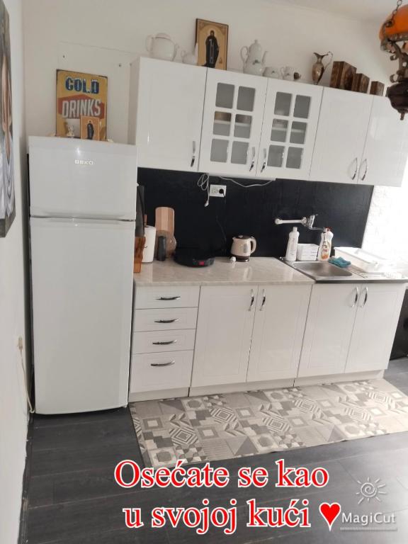 Kuchyň nebo kuchyňský kout v ubytování Bagins Apartman