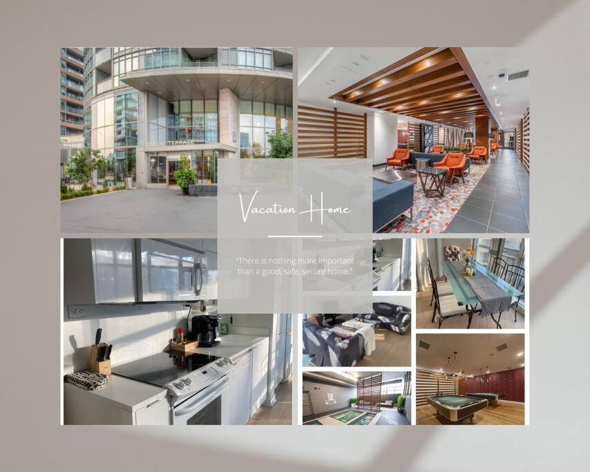 a collage of photos of a kitchen and a living room at Downtown Toronto Condo Suite in Toronto