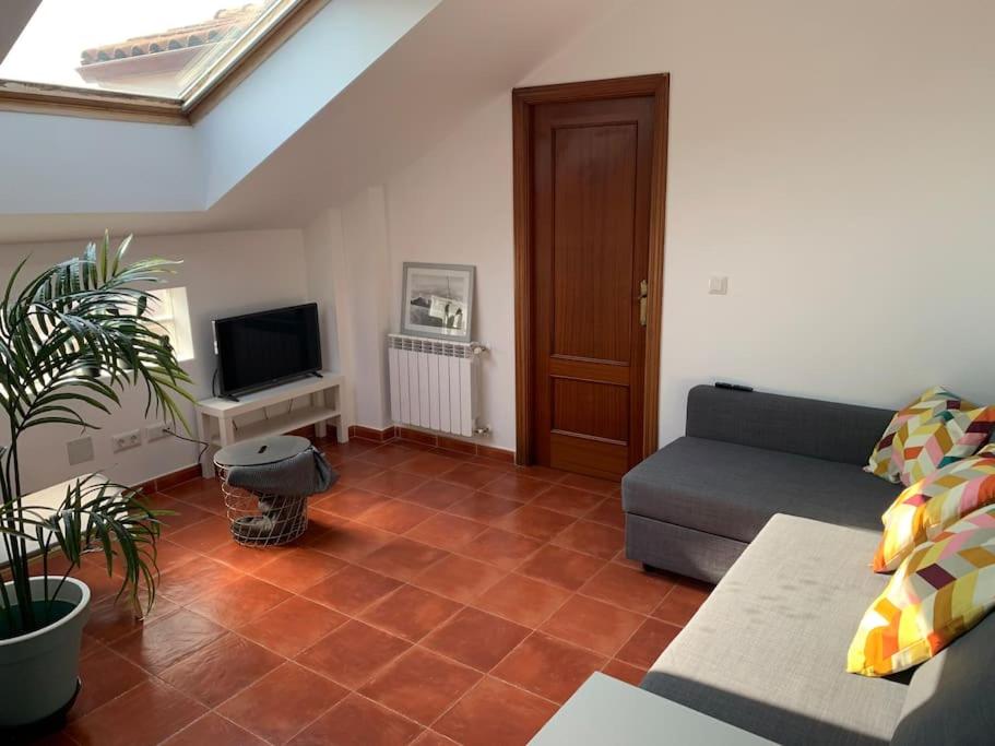 uma sala de estar com um sofá e uma televisão em Cantabria, terraza y vistas. em El Astillero