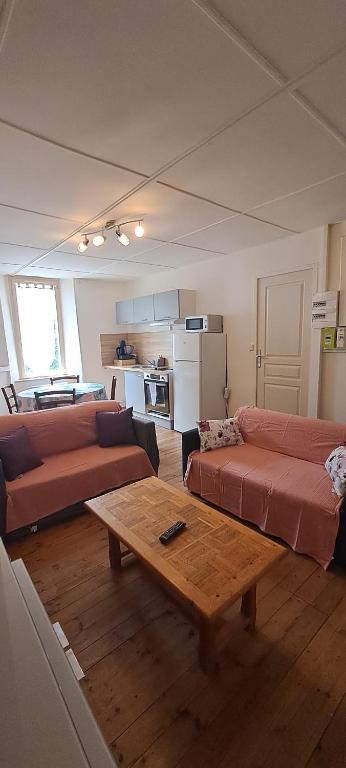 - un salon avec deux canapés et une table basse dans l'établissement Appartement Douillet, à Saint-Maixent-lʼÉcole
