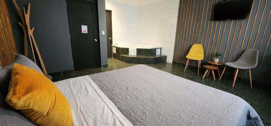 Postel nebo postele na pokoji v ubytování Hotel Voila la Moneda