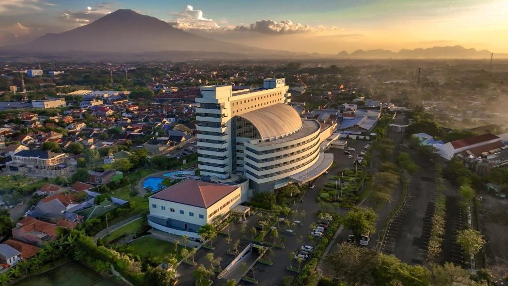 an overhead view of a building in a city at ASTON Cirebon Hotel and Convention Center in Cirebon