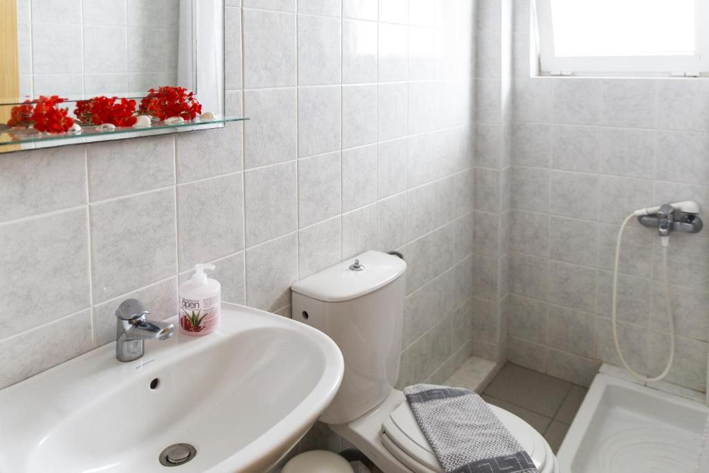 Łazienka z białą toaletą i umywalką w obiekcie Kalami Rooms w mieście Falasarna