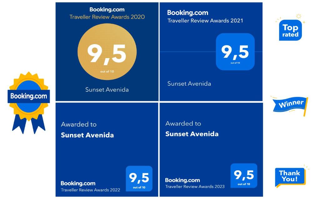 Certifikát, hodnocení, plakát nebo jiný dokument vystavený v ubytování Sunset Avenida
